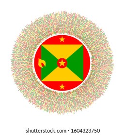 Flag of Grenada with colorful rays. Radiant country sign. Shiny sunburst with Grenada flag. Vibrant vector illustration.