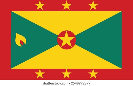 A bandeira de Granada consiste em dois triângulos amarelos na parte superior e inferior e dois triângulos verdes no guincho e voar