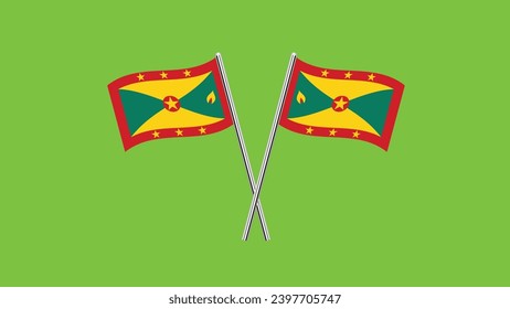 Flag of Grenada, Grenada cross flag design. Grenada cross flag isolated on green background. Vector Illustration of crossed Grenada flags.