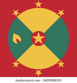Flagge von Grenada. Flaggensymbol. Standardfarbe. Eine quadratische Flagge. Quadratisches Symbol. Computergrafik. Digitale Illustration. Vektorgrafik.