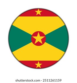 The flag of Grenada. Flag icon. Standard color. Round flag. Computer illustration. Digital illustration. Vector illustration.