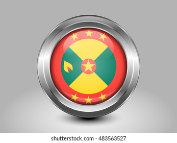 Flag of Grenada. Metal and Glass Round Icon. This is File from the Collection North America Flags