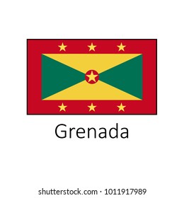 Flag of Grenada with name icon. Official colors and proportion correctly. National Grenada Flag vector. Grenada Flag vector illustration. National Grenada Flag vector on white background