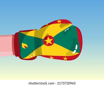 Flag of Grenada on boxing glove. Confrontation between countries with competitive power. Offensive attitude. Separation of power. Template ready design.