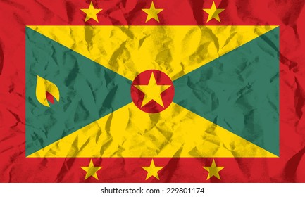 Flag of Grenada on wrinkled paper vector illustration.