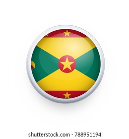 Flag of Grenada as round glossy icon. Button with Grenada flag. National flag for country of Grenada isolated, banner vector illustration. Vector illustration eps10.