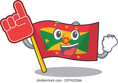 Flag grenada Scroll mascot cartoon style with Foam finger