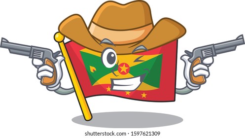 Flag grenada Scroll mascot performed as a Cowboy with guns