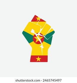 Flag of Grenada in the shape of raised hand sign isolated on background. Fist symbol modern, simple, vector, icon for website design, mobile app, ui. Vector Illustration