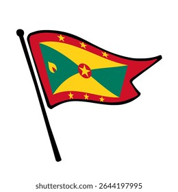 Bandeira de Granada. bandeira de Granada vetor ilustração ícone design no estilo desenhado à mão. Bandeira de mastro flutuante.
