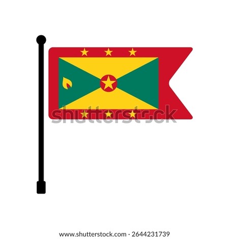 Flag of Grenada. Grenada flag vector illustration icon design. Flagpole flag icon.