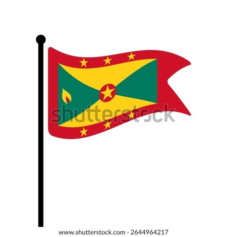 Flag of Grenada. Grenada flag vector illustration icon design. Fluttering flagpole flag.