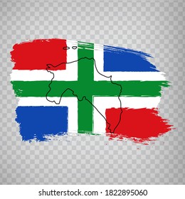 Flag of Groningen from brush strokes. High quality map and flag  Groningen  for your web site design, app  on transparent background. Netherlands. EPS10. 
