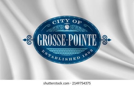 Bandera de Grosse Pointe, Michigan, Estados Unidos. Bandera ondulante realista del fondo vectorial Grosse Pointe.