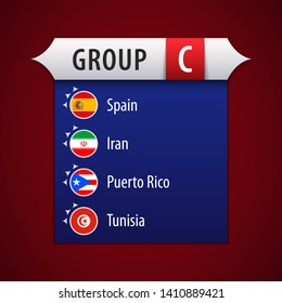 Flag of group C: Spain, Iran, Puerto Rico, Tunisia. Vector illustration.