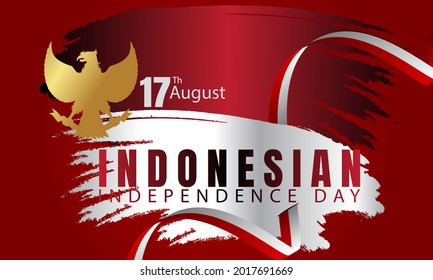 Flag with Grunge Brush style vector and Bird as Icon Republic of Indonesian. Ribbon flag style show the cut through forward Together as one Nation