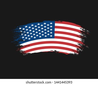 The flag of grunge of the United States of America color, brush. Vector art design, template, multi-colored us flag. Blue, red, white. The object on an isolated background a dark background.