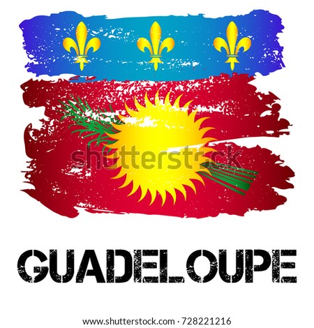 Flag of Guadeloupe from brush strokes in grunge style isolated on white background. Latin America. Overseas region and department of France in Caribbean Sea. Vector illustration