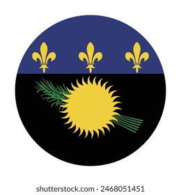 Flag of Guadeloupe. Guadeloupe circle flag. Flag icon. Standard color. Round flag. Computer illustration. Digital illustration. Vector illustration.