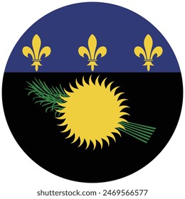 Flag of Guadeloupe. Guadeloupe circle flag. Flag icon. Standard color. Round flag. Computer illustration. Digital illustration. Vector illustration.