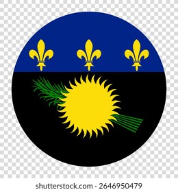 Flag of Guadeloupe. Guadeloupe circle flag logo icon computer vector illustration design. Checkerboard background.