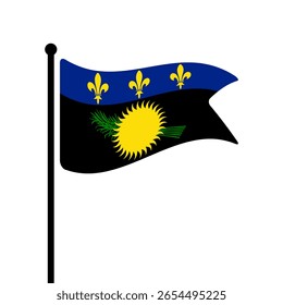 Flag of Guadeloupe. Guadeloupe flag computer digital vector illustration icon design. Fluttering flagpole flag.