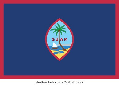 Flag of Guam. Blue and red flag with a palm tree of the island of Guam. State symbol of the territory of Guam.