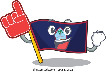 Flag guam mascot cartoon style holding a Foam finger