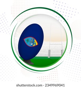 Flag of Guam on rugby ball. Round rugby icon with flag of Guam. Vector illustration.