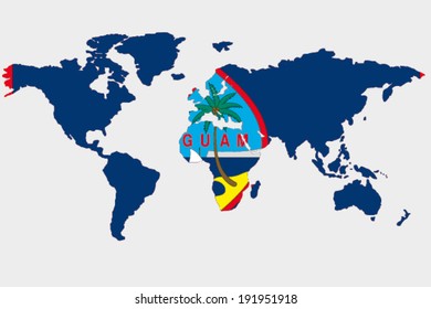 The flag of Guam in the outline of the world