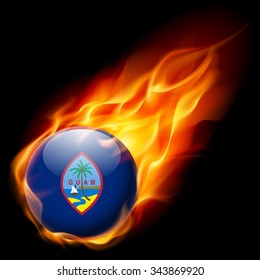 Flag of Guam as round glossy icon burning in flame