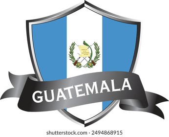 Flag of guatemala as around the metal silver shield with guatemala flag