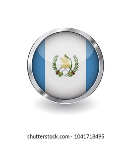 Flag of guatemala, button with metal frame and shadow. guatemala flag vector icon, badge with glossy effect and metallic border. Realistic vector illustration on white background.