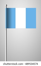 Flag of Guatemala. National Flag on Flagpole. Isolated Illustration on Gray Background