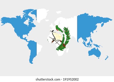 The flag of Guatemala in the outline of the world