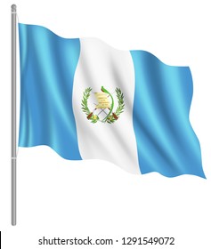 Flag of Guatemala with flag pole waving in wind. Vector illustration