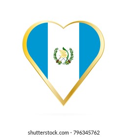 Flag of Guatemala in the shape of Heart, symbol of Love Gold version.