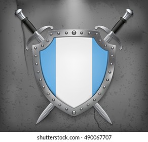 Flag of Guatemala. The Shield Has Flag Illustration. Two Crossed Swords that are Behind the Shield. Vector Medieval Background