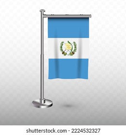 Flag of Guatemala. Vector illustration of a vertical hanging flag with flagpole on a transparent background (PNG).