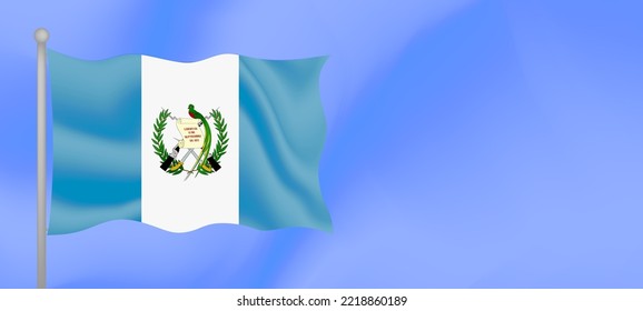 Flag of Guatemala waving against the blue sky. Horizontal banner design with Guatemala flag with copy space. Vector illustration