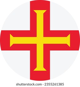 The flag of Guernsey. Button flag icon. Standard color. Circle icon flag. 3d illustration. Computer illustration. Digital illustration. Vector illustration.