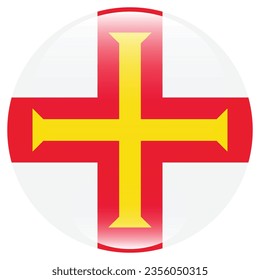 The flag of Guernsey. Button flag icon. Standard color. Circle icon flag. 3d illustration. Computer illustration. Digital illustration. Vector illustration.