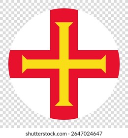 Bandeira de Guernsey. Guernsey círculo bandeira ícone logotipo computador vetor ilustração design. Fundo de tabuleiro de xadrez transparente.
