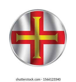 Flag of Guernsey glossy button. Guernsey Flag Round Glossy Icon. Vector illustration.