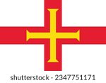 The flag of Guernsey. Flag icon. Standard color. Standard size. A rectangular flag. Computer illustration. Digital illustration. Vector illustration.