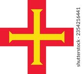 The flag of Guernsey. Flag icon. Standard color. A square flag. Computer illustration. Digital illustration. Vector illustration.