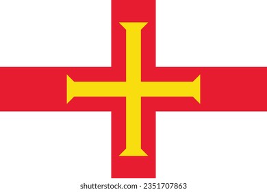 The flag of Guernsey. Flag icon. Standard color. Standard size. A rectangular flag. Computer illustration. Digital illustration. Vector illustration.