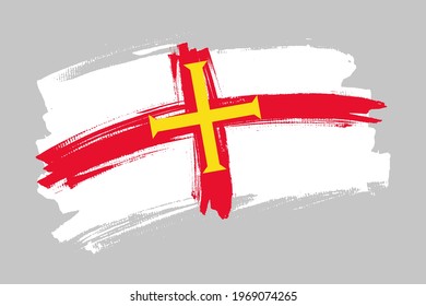 Flag of Guernsey,  an island, part of the Bailiwick of Guernsey, British Crown Dependency. Bailiwick of Jersey banner brush concept. Horizontal vector Illustration isolated on gray background.  