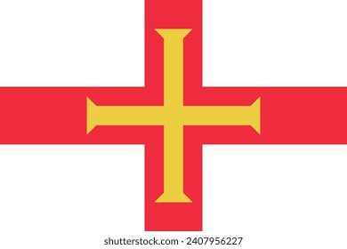 The flag of Guernsey. The official ratio. Flag icon. Standard color. Standard size. A rectangular flag. Computer illustration. Digital illustration. Vector illustration.