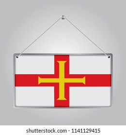 Flag of Guernsey. The symbol of the state in the pennant hanging on the rope, rectangle hanging. Vector Illustration EPS10.